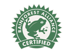Logo of the Rainforest Alliance Certified, symbolizing sustainable practices and environmental protection in agriculture.