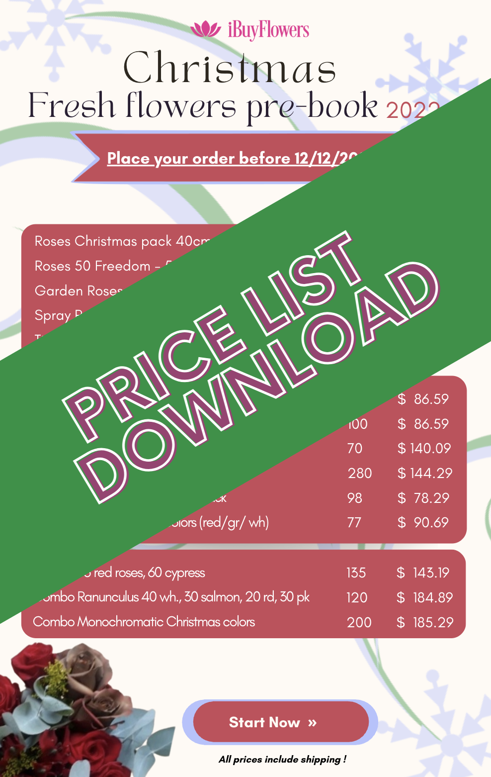 iBuyFlowers Christmas price list