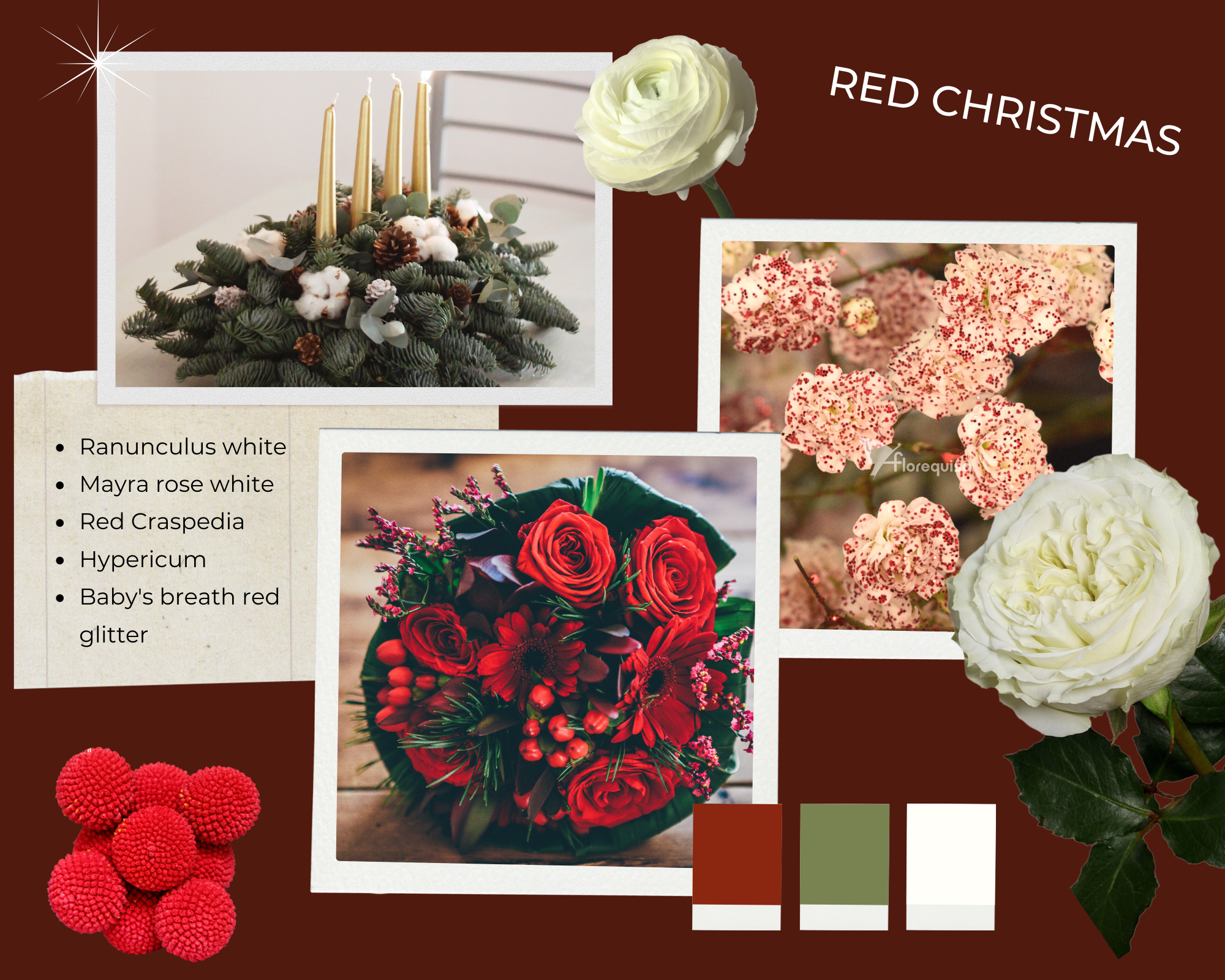 floral moodboard red christmas